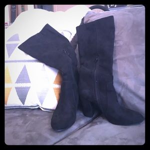 Faux Velvet Heeled Boots