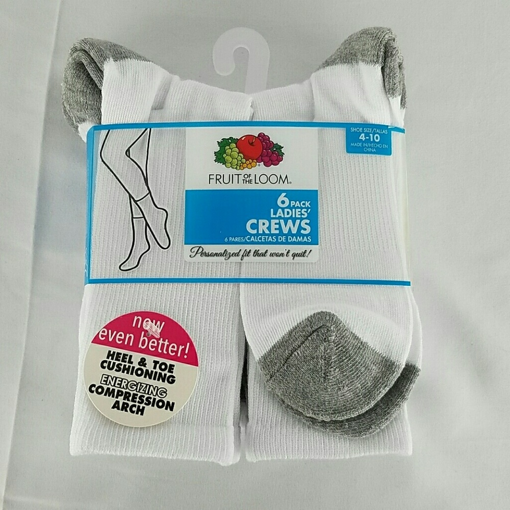 Fruit of the loom 6 pack ladies crew socks
