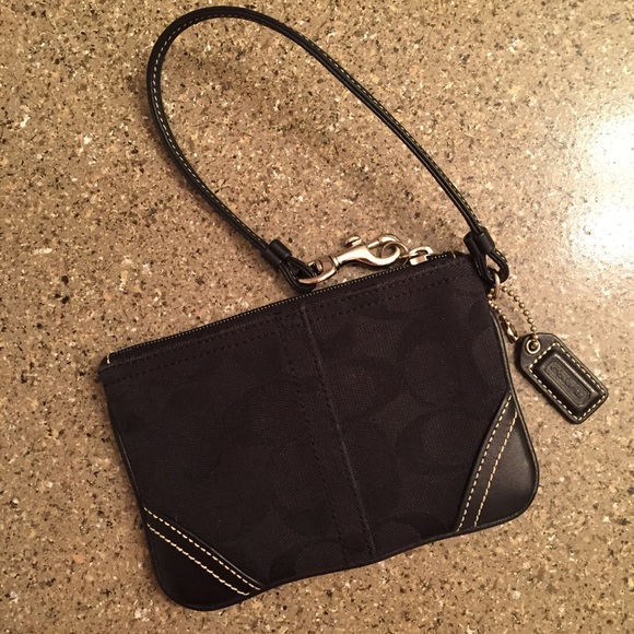 Coach Handbags - Coach Black Logo Print Wristlet Purse Like New