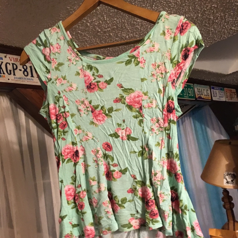 Floral teal and pink top