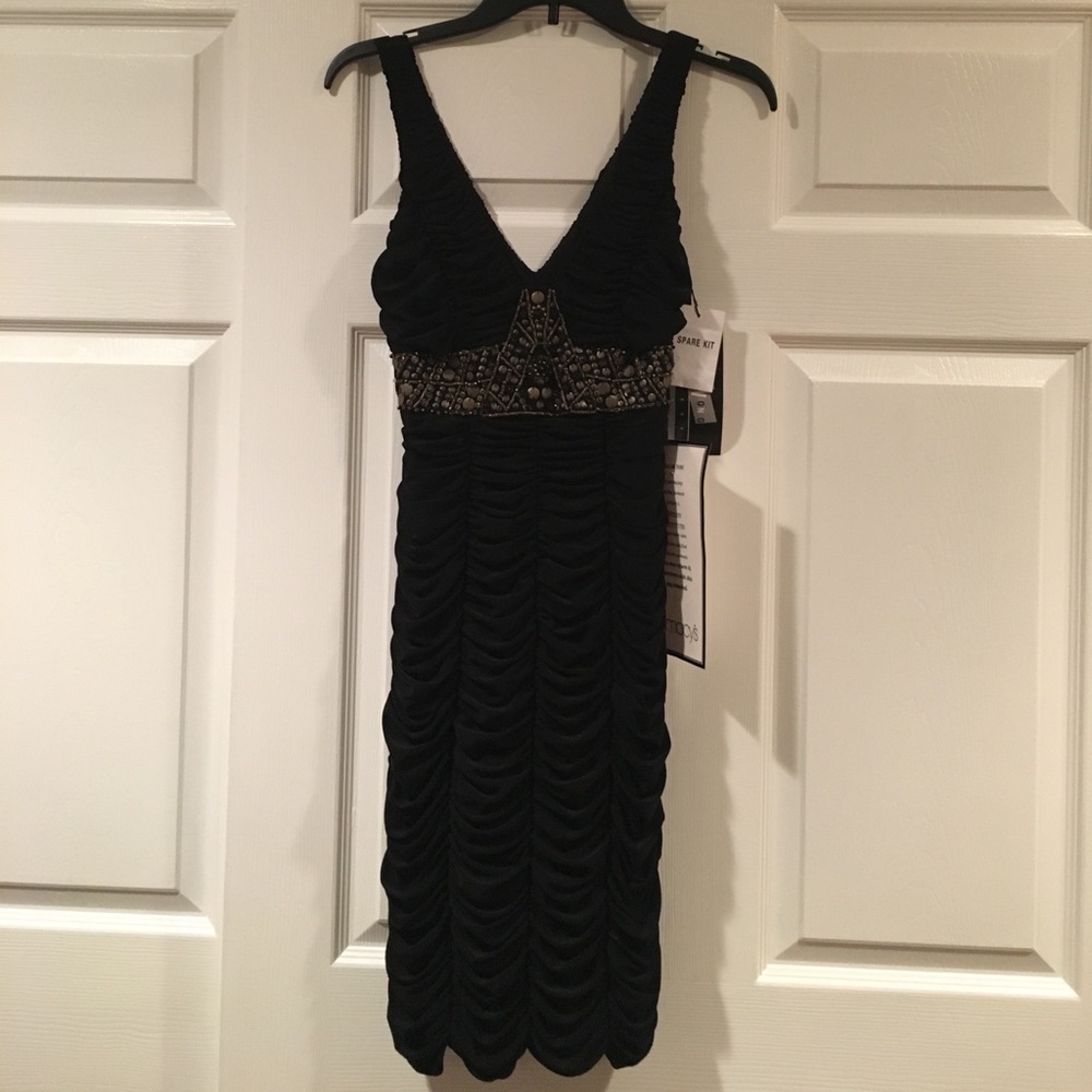 Sue Wong Black Embellished Cocktail Dress