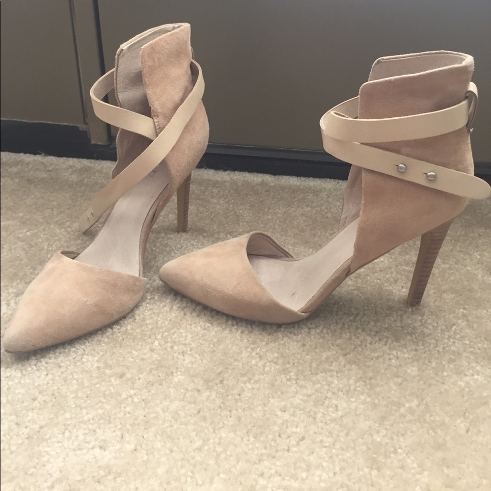 Nude suede strappy heels