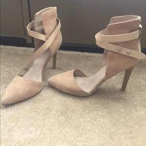 Nude suede strappy heels