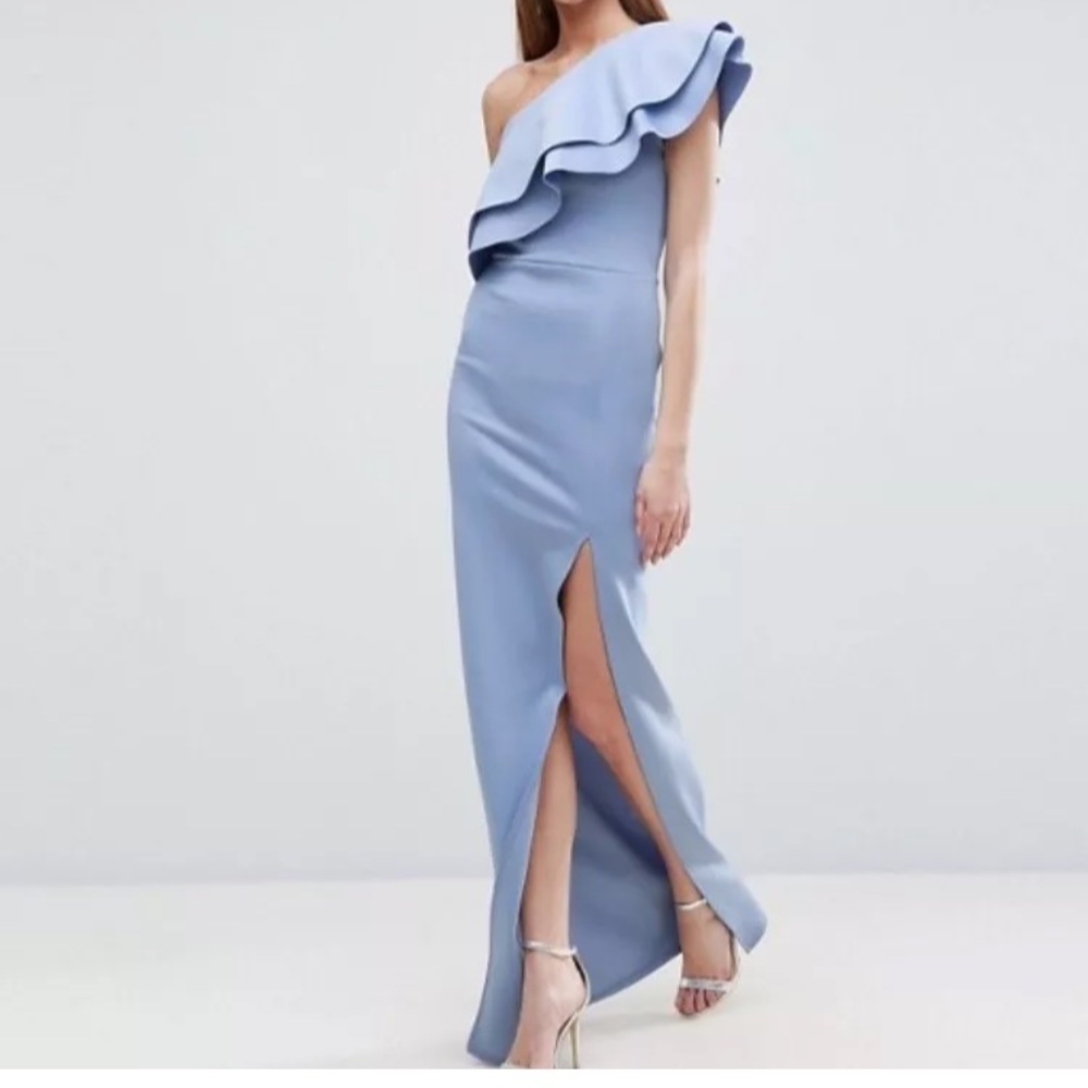 ASOS Tall Double Ruffle One Shoulder Maxi Dress 8