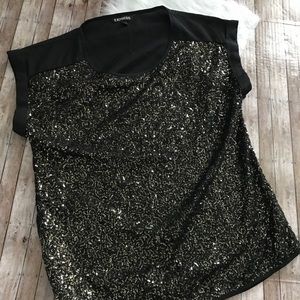 Express Black Gold Sequin Top Blouse