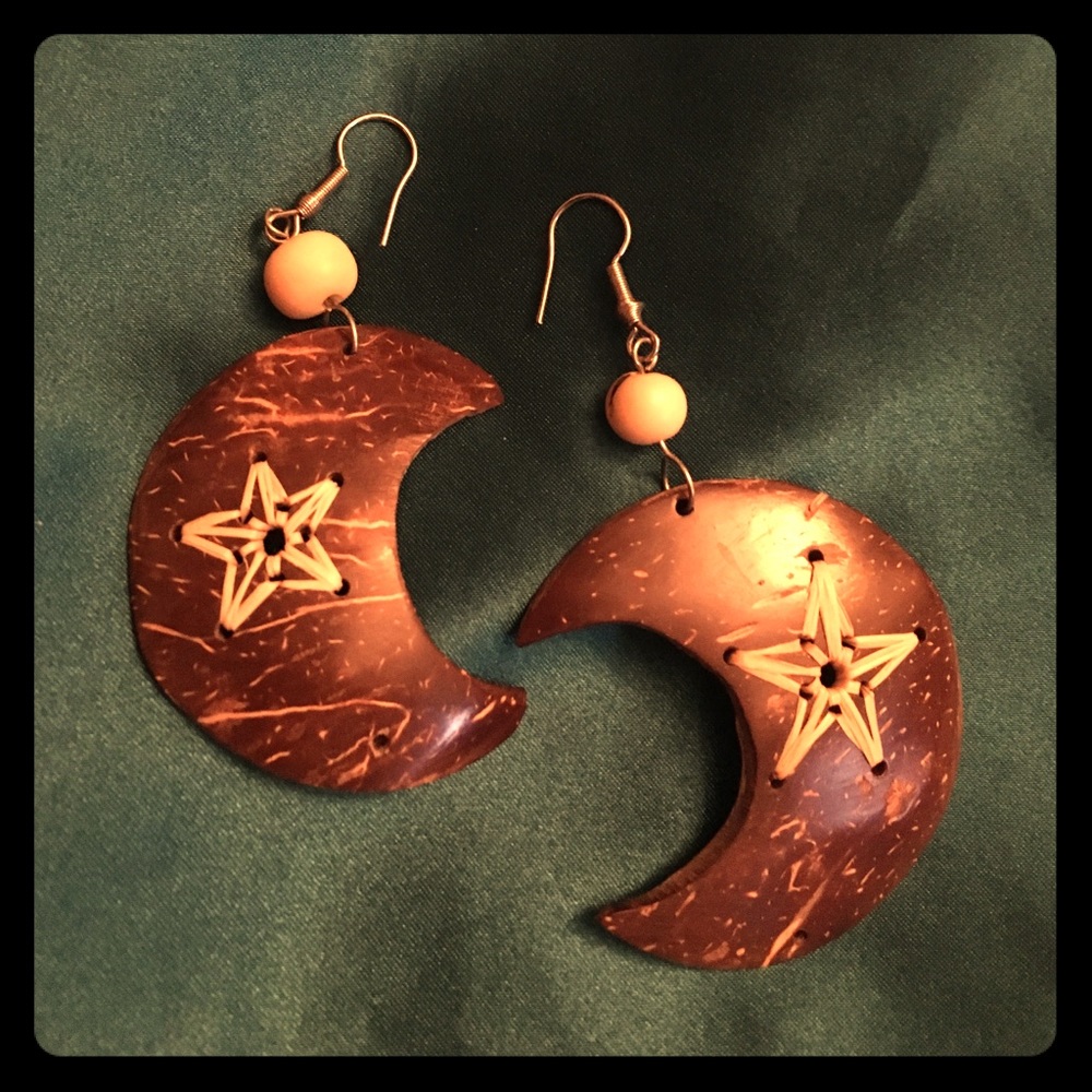 Coconut Shell Crescent Moon Earrings