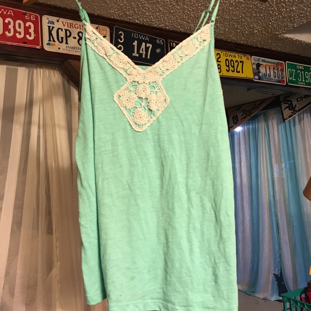 Teal lace tank top