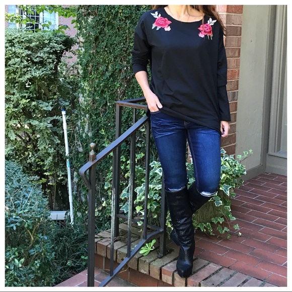 ✨LAST ONE✨Paris floral patch shoulder chic tunic - Picture 6 of 8