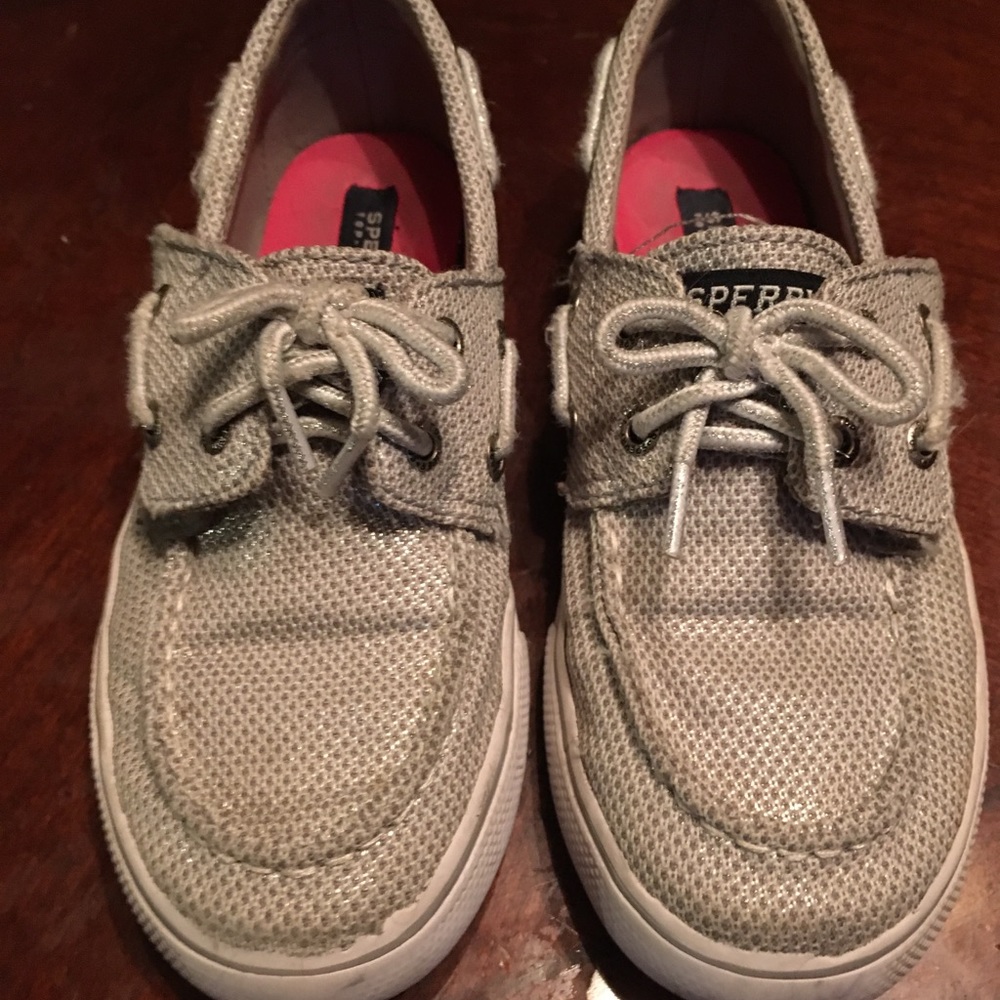 Girls sperrys silver sequins 12