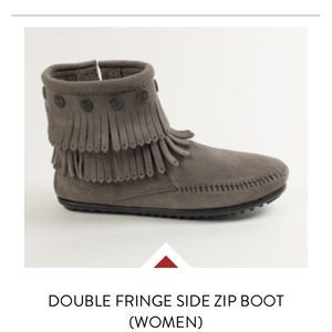 Women's Minnetonka Gray Fringe Moccasins