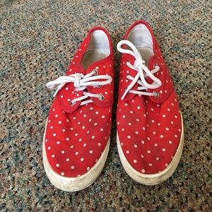 White spotted red shoes