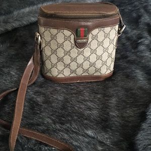 Vintage Brown Logo Gucci Shoulder Binocular Purse Vintage Brown Logo Gucci Shoulder Binocular Purse