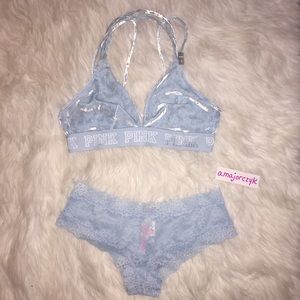 S/M VELVET VS PINK Bralette Cheeky Light Blue Set