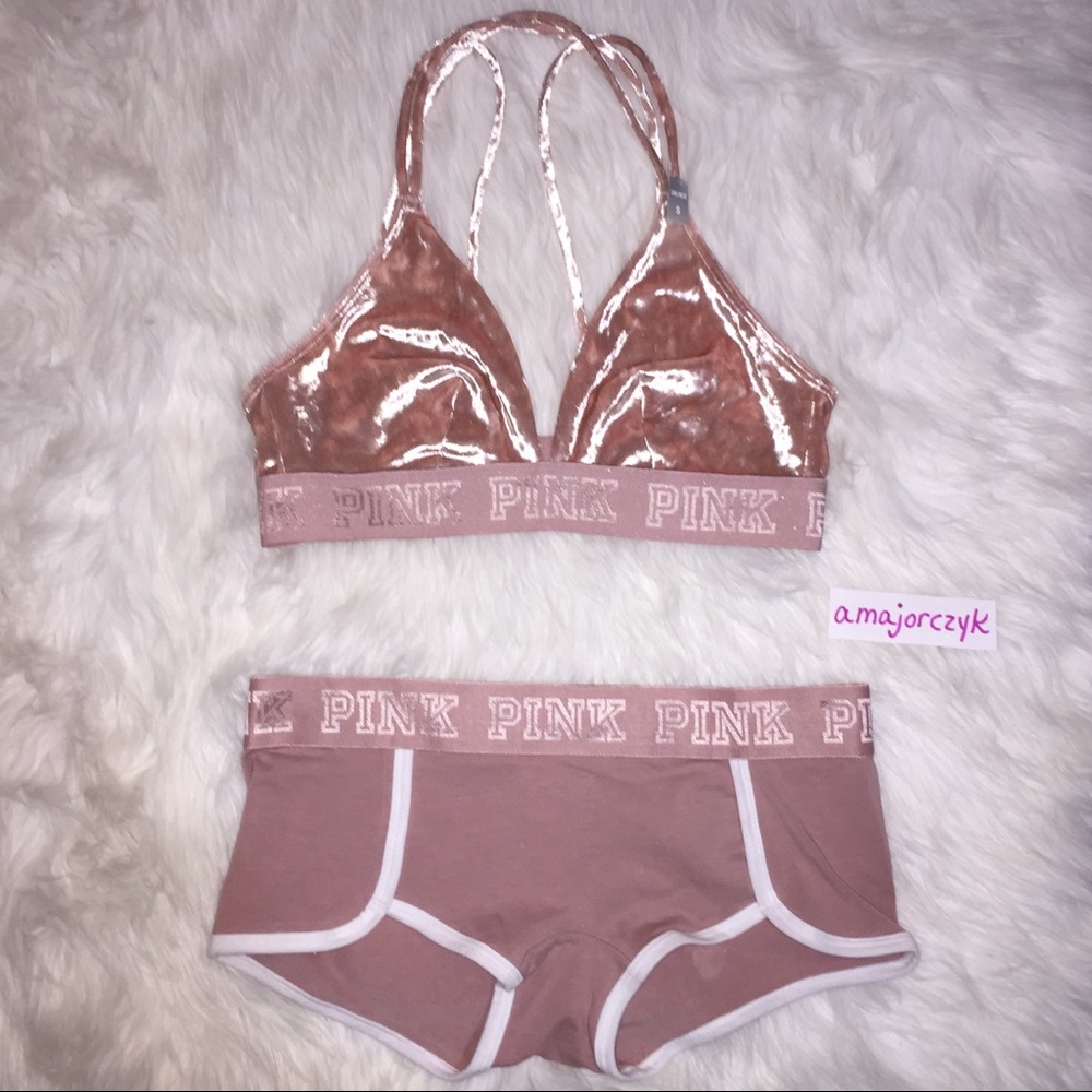 L VELVET VS PINK Bralette Boyshorts Light Pink Set
