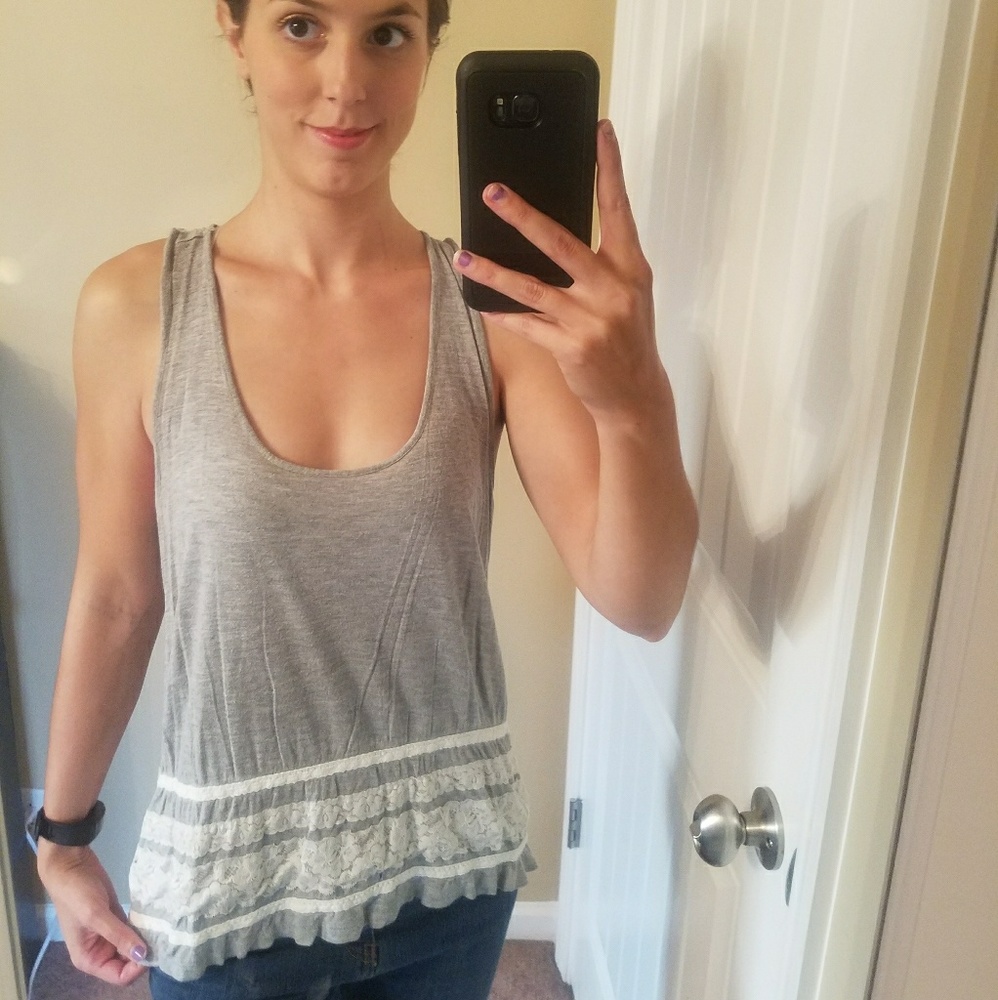 Comfy Grey Tank w/ Crochet Lace Detail