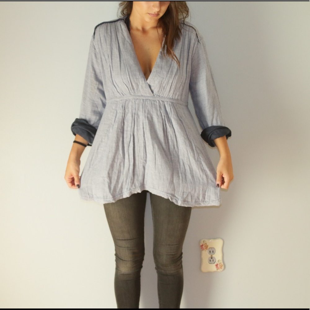 Free People Blue & White Striped Top