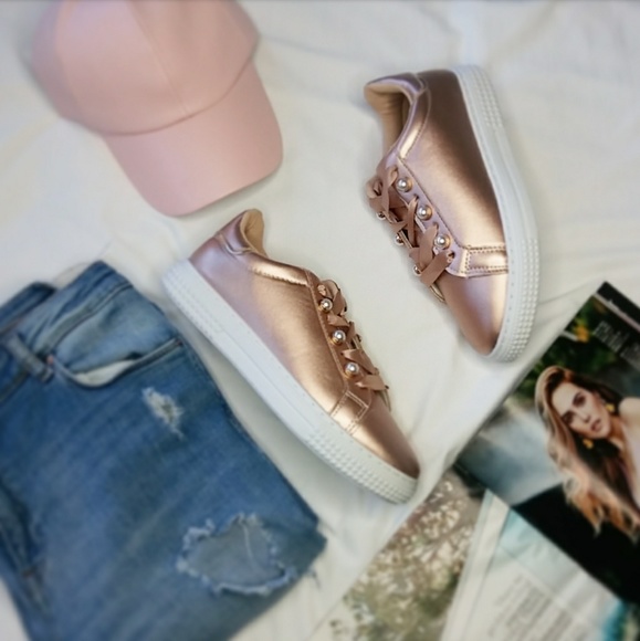 🆕//The Kelsey// Rose Gold lace up Sneaker - Picture 3 of 6