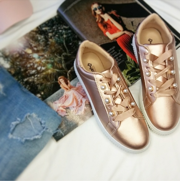 🆕//The Kelsey// Rose Gold lace up Sneaker - Picture 2 of 6