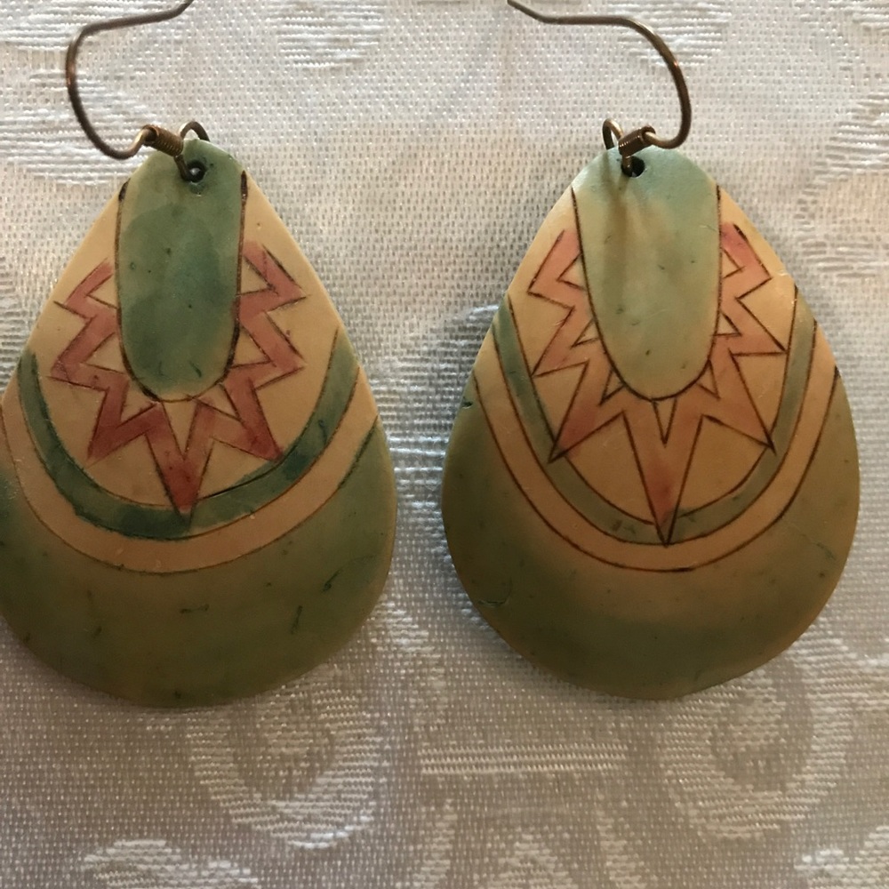 Earrings. Wood or plastic. I can not tell. Thin