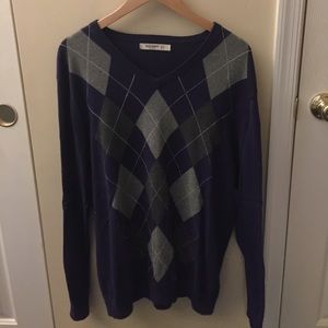 Purple and gray argyle sweater