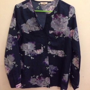 Silence + noise Blouse Floral Blue Pocket Button U Silence + noise Blouse Floral Blue Pocket Button U