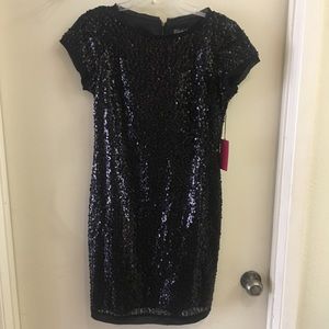 Vince Camuto Cap Sleeved Black Sequin Dress Size 6