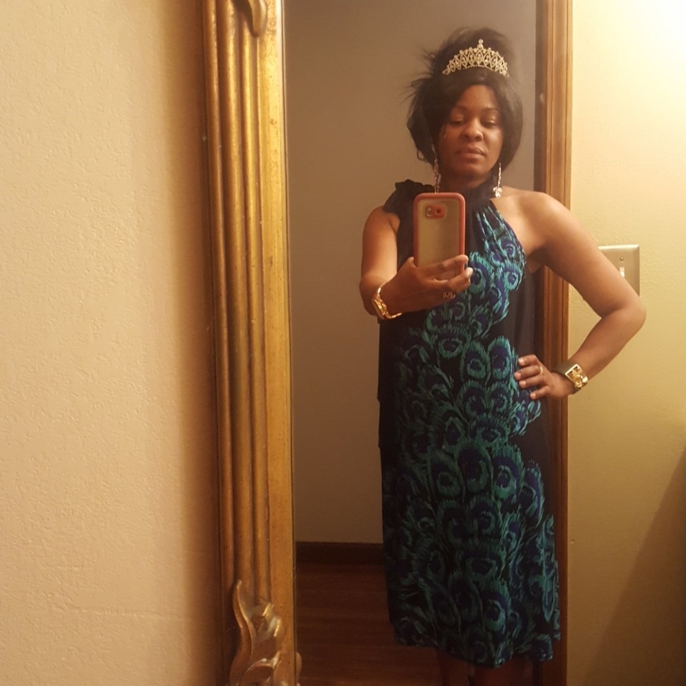 Black Peacock Print Cocktail Dress