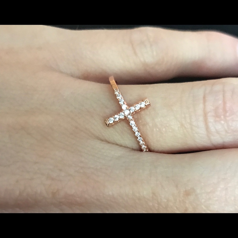 Rose plated gold cross ring
