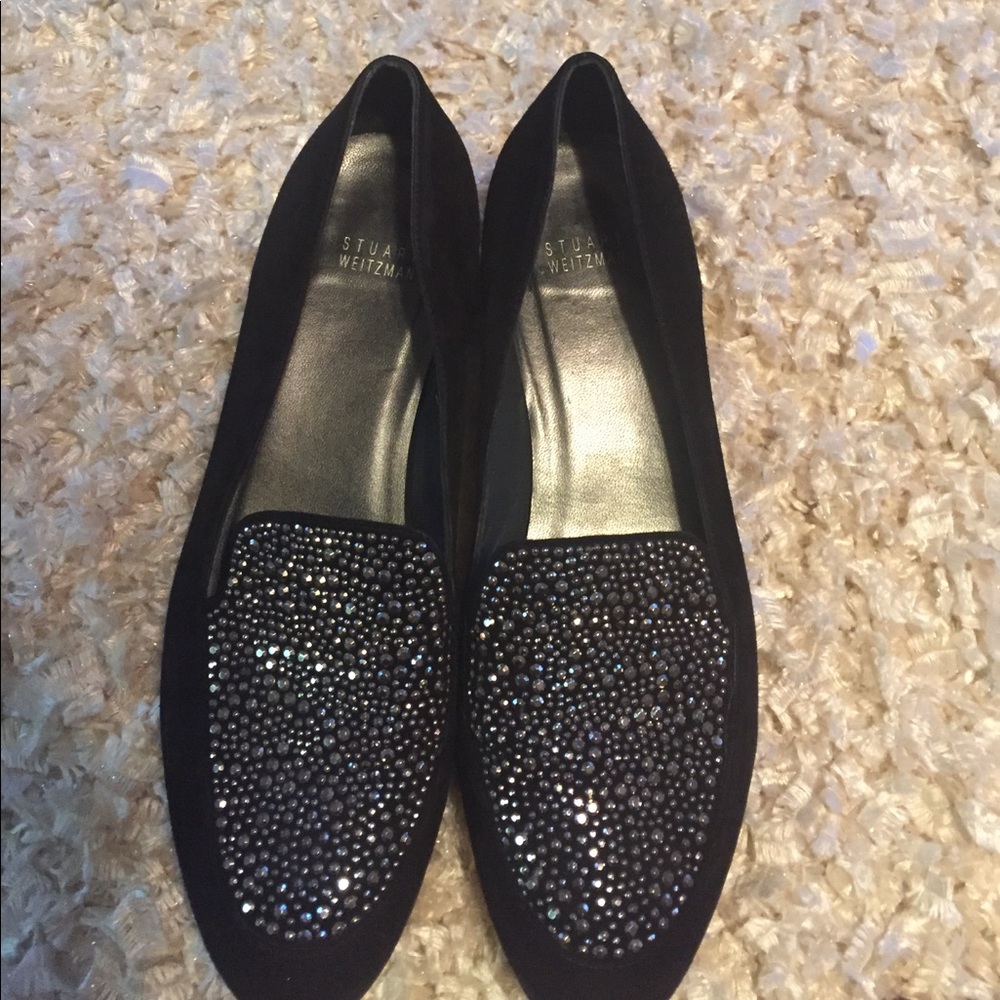 Stuart  Weitzman suede loafers w/ silver accent.