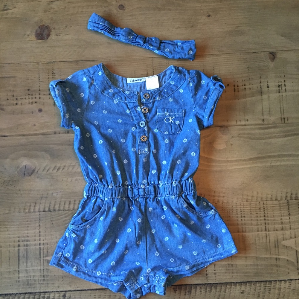 Calvin Klein chambray romper and headband, 18 mos
