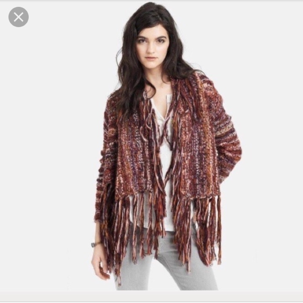 Free people Chunky Knit Fringe Cardigan XS