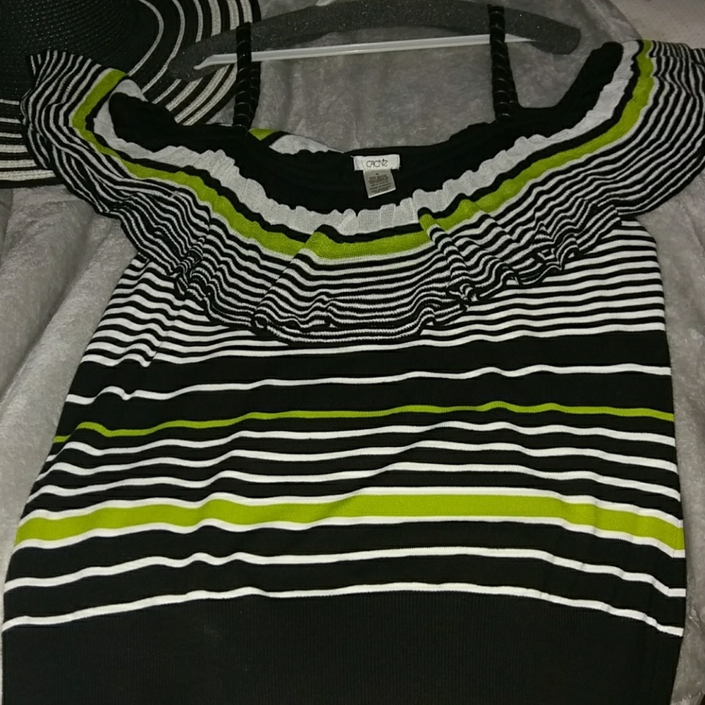 Cache Black Avocado Green and White Shirt