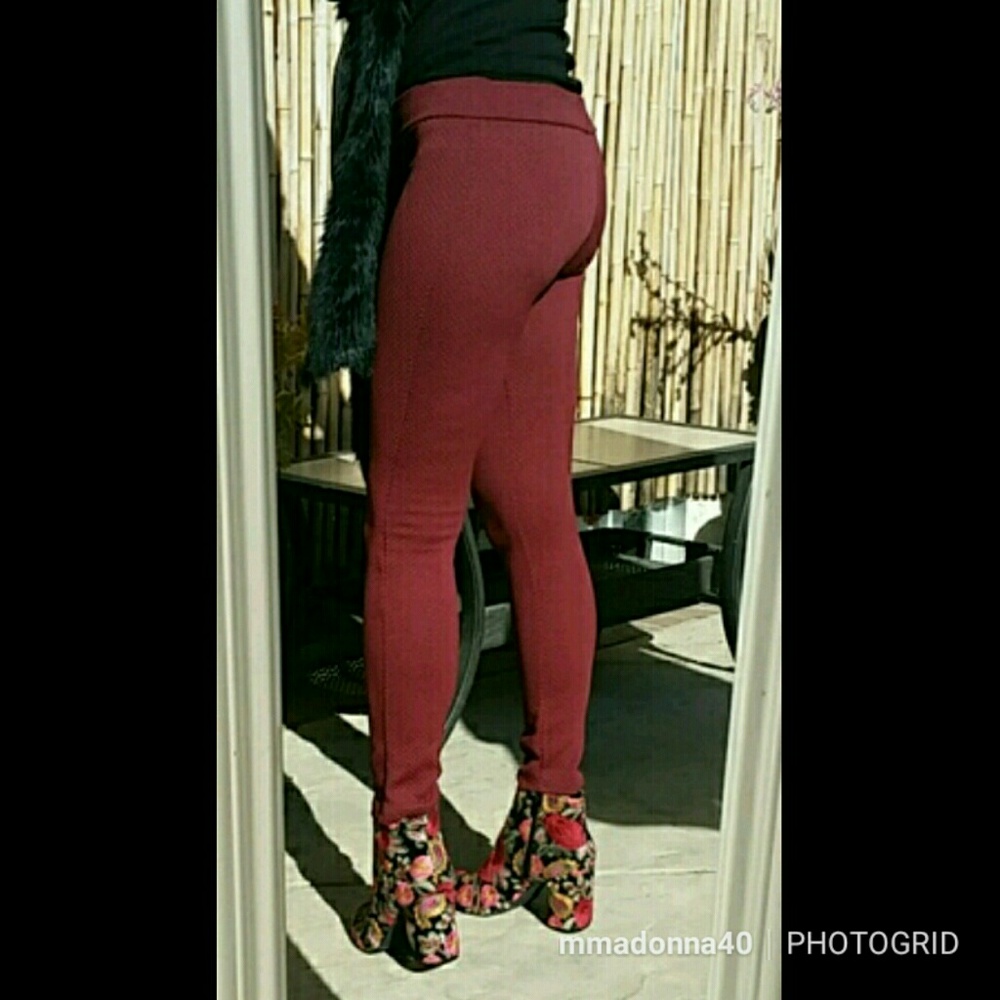 BRAND NEW SEDUZIONE Dark Brick Red Rich Textured Comfort Stretch Leggings S-XXL - Picture 3 of 10