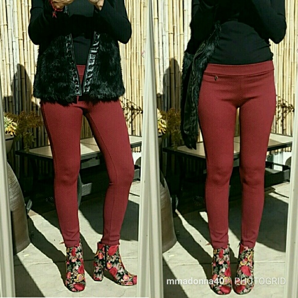 BRAND NEW SEDUZIONE Dark Brick Red Rich Textured Comfort Stretch Leggings S-XXL - Picture 2 of 10