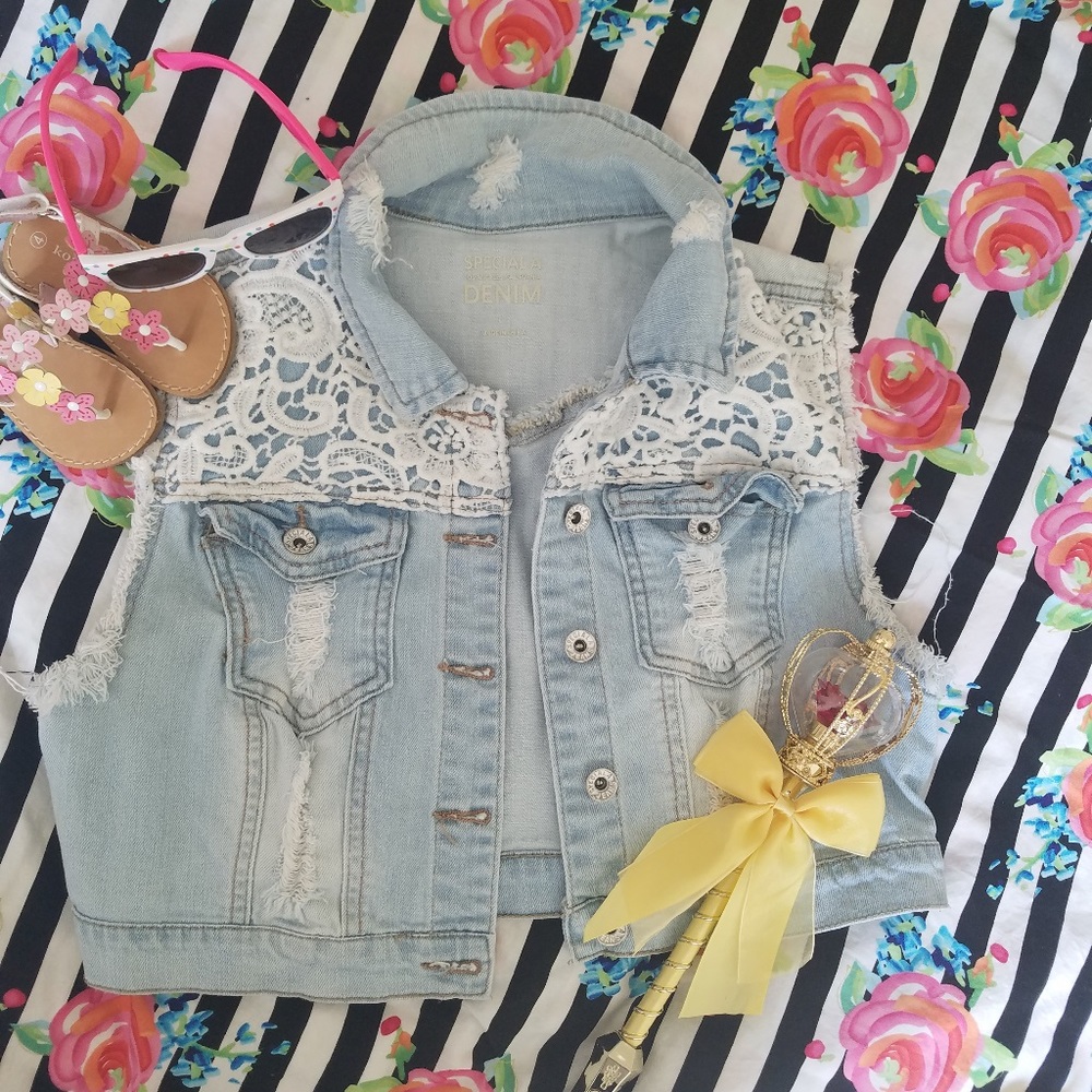 Kids Lace/Denim Sleeveless Jacket