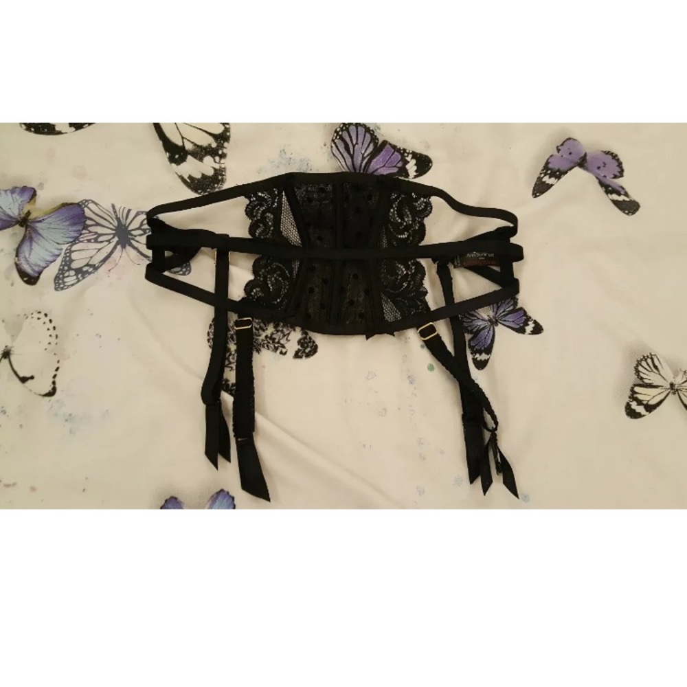 Black lace corset waist cincher garter belt waspie