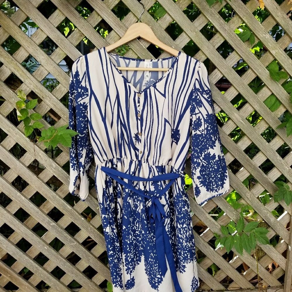 Long Sleeved Fit and Flare Patterned Dress