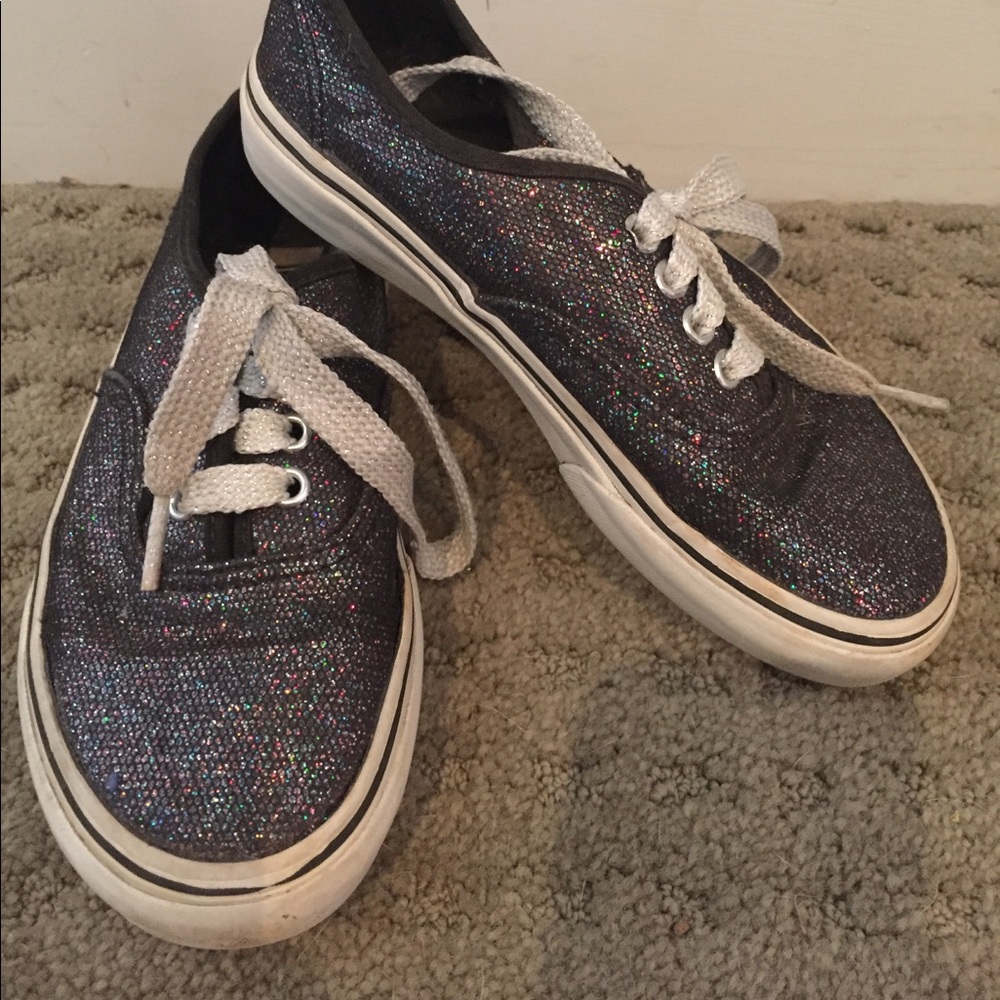 Kids Black Shimmer Authentic Vans