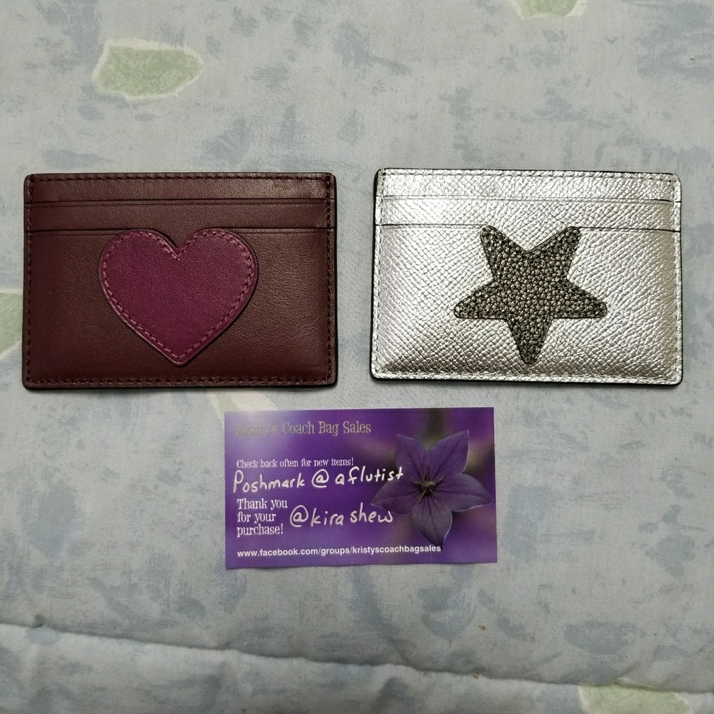 NWT Coach card cases in heart or star
