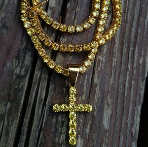 canary tennis chain with cross set