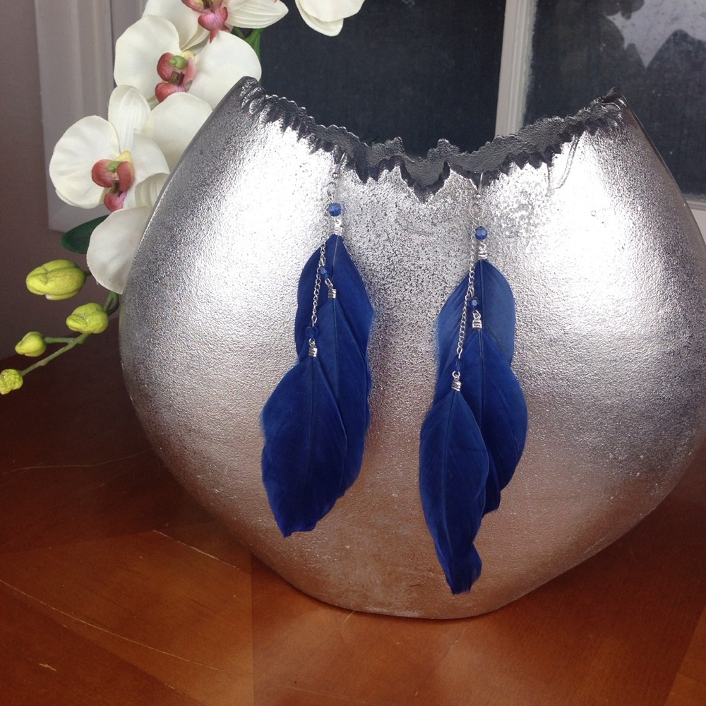 💥Beautiful Blue Feather Dangle Earrings