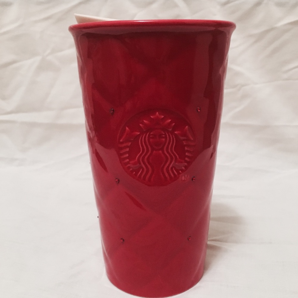 Starbucks Red Quilted Swarovski Crystal Travel Mug