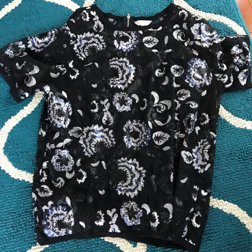 Size 14 women's sheer black and silver top