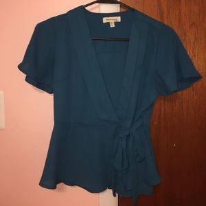 Blue front tie blouse