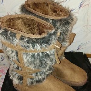Cognac Wrap Around Faux Fur Boots