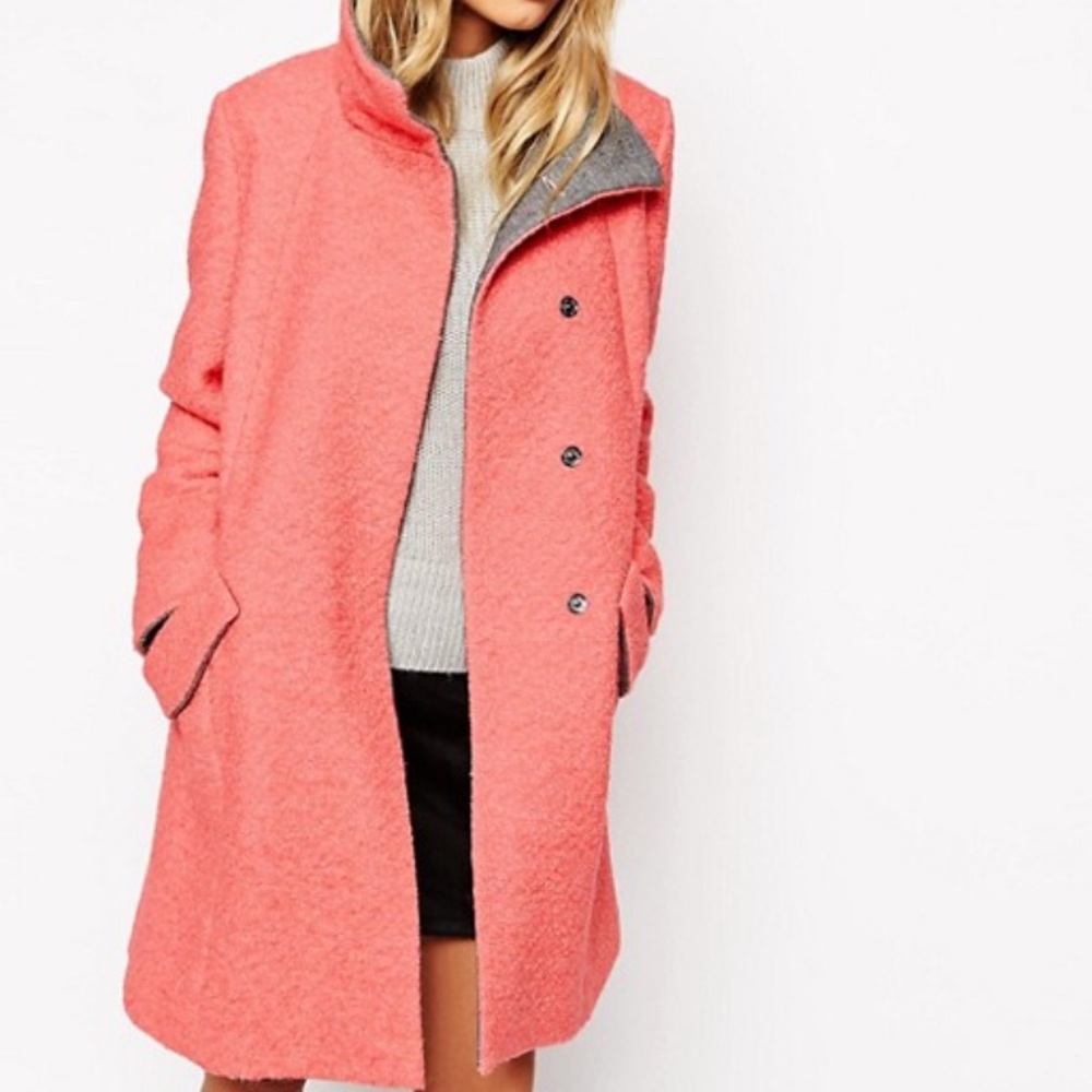 ASOS swing coat w/ funnel neck in textured wool.