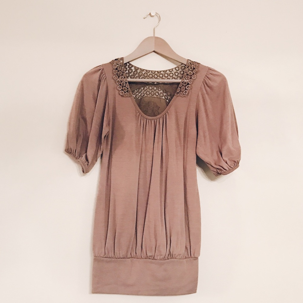 Robin K. Brown Tunic with Lace Back Detailing