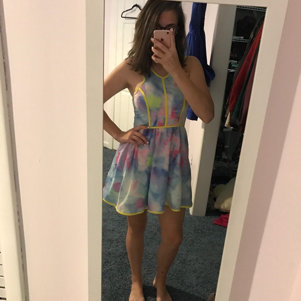 A tie dye, watercolor dress.