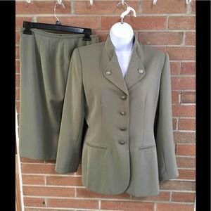 Kasper ASL Petite suit blazer skirt set olive 6P