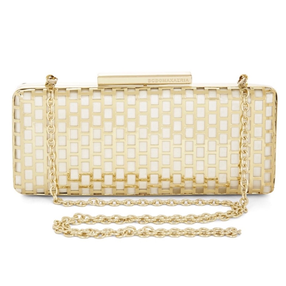 BCBGMAXAZRIA Minna Cage Clutch Bag, White/Gold